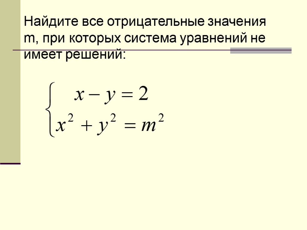 Найдите все отрицательные значения m, при которых система уравнений не имеет решений: